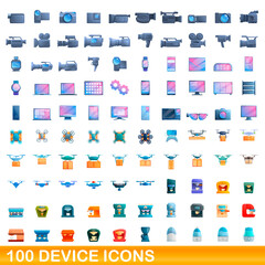 Poster - 100 device icons set. Cartoon illustration of 100 device icons vector set isolated on white background