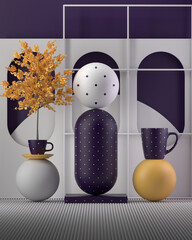 Poster - 3d realistic render of abstract minimalist composition with geometric shapes. Colorful art background.