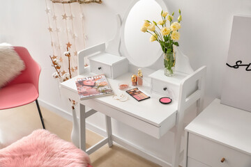 Sticker - Table with mirror and decorative cosmetics in modern makeup room