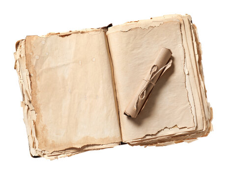 Old book with scroll on white background