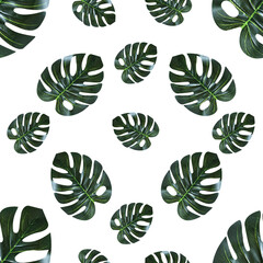 Wall Mural - Seamless pattern green tropical leaves.