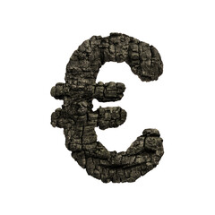 burned wood euro currency sign  - 3d Business charcoal symbol - Suitable for Nature, disaster or fire related subjects