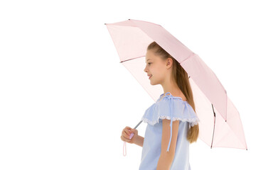 Sticker - Beautiful Teen Girl Standing with Opened Umbrella