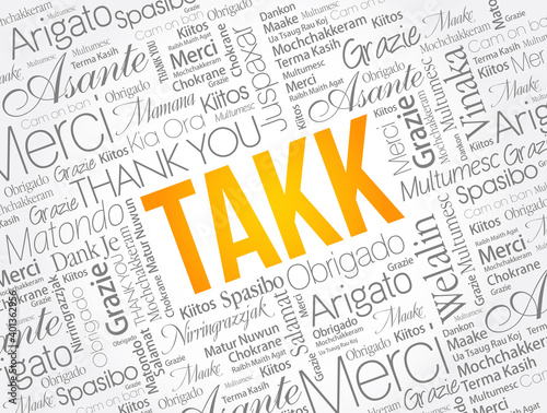 Obraz na plátně Takk (Thank You in Icelandic) Word Cloud concept