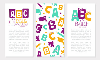 Poster - Kids English Education Banner Template with Space for Text, Invitation Card, Flyer, Brochure Design, Children Educational Club Vector Illustration