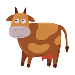 Sticker - Brown Spotted Cow, Dairy Cattle Animal Husbandry Breeding Cartoon Style Vector Illustration