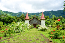 French Polynesia, Marquesas, Nuku Hiva Island. Exterior View Of The Anglican Church In Hatiheu