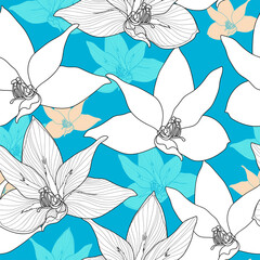 Wall Mural - Floral seamless pattern. Vector background with flowers. Hand drawn artwork for textiles, fabrics, souvenirs, packaging and greeting cards.