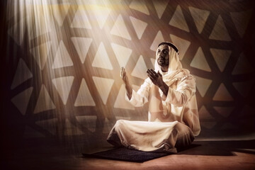 arab muslim man having worship and praying for god blessing