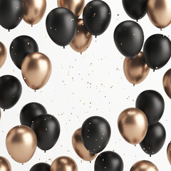 Mix of black and gold flying party balloons against white background. 3D illustration. Black Friday advertising concept.