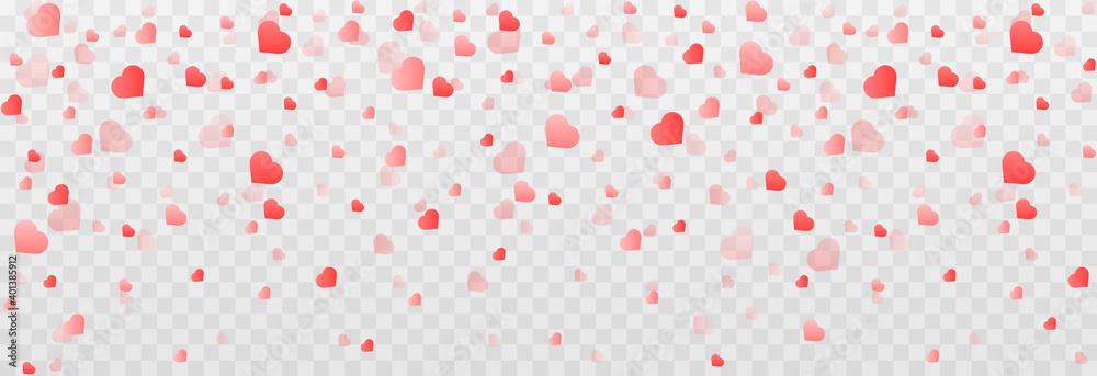 Vector confetti made from hearts. Hearts fall from the sky on an isolated transparent background. Heart, confetti png. Valentine's Day. - obrazy, fototapety, plakaty 