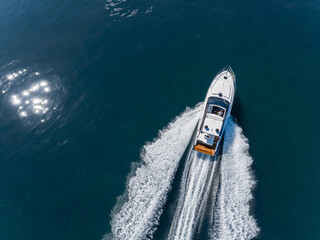 Aerial view of speed boat.