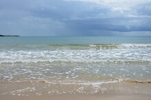 Ravda, Bulgaria. May 20 2014. Calm Black Sea With Clear Water Under Storm Clouds