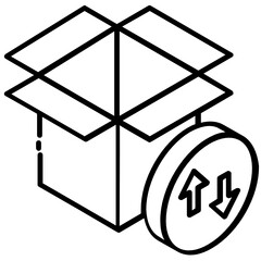 Sticker - 
Opposite direction arrows with cardboard, package processing icon
