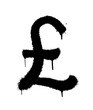 © Yevhen - Sprayed pound icon with overspray in black over white. Graffiti vector illustration.
