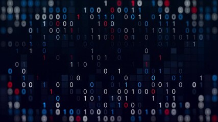 Poster - Abstract binary circuit board, future technology concept. Animation. High speed digital internet and program coding, seamless loop.