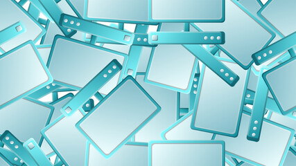 Poster - Endless seamless pattern of beautiful digital virtual virtual modern new IT computers with monitors on a blue background. illustration