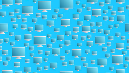 Wall Mural - Endless seamless pattern of beautiful digital virtual virtual modern new flat IT LCD monitors on a blue background. illustration