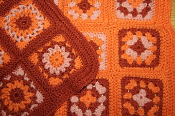 Wall Mural - Crochet blocks of granny squares in autumn colours crochetted by me