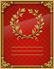 Blank or label gold baroque red background