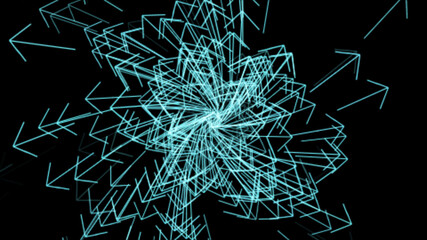 Wall Mural - close-up of flying and falling arrows on an isolated black background, flying at high speed through 