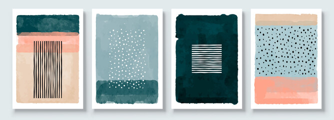 Wall Mural - Set of Abstract Hand Painted Illustrations for Postcard, Social Media Banner, Brochure Cover Design or Wall Decoration Background. Modern Abstract Painting Artwork. Vector Pattern