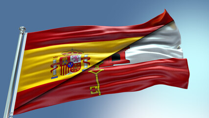 Double Flag Spain vs Gibraltar flag waving flag with texture background