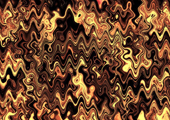 Poster - Gold liquid digital art background with zigzag waves. Golden abstract lines background. Glowing texture. Shining pattern.