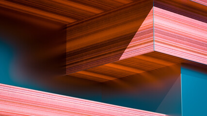 Fototapete - Geometric shapes, big angular architectural figures colorful cubes, blocks structure, 3d rendering