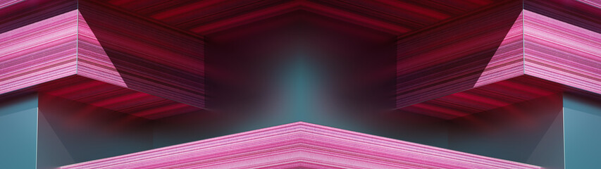 Fototapete - Geometric shapes, big angular architectural figures colorful cubes, blocks structure, 3d rendering