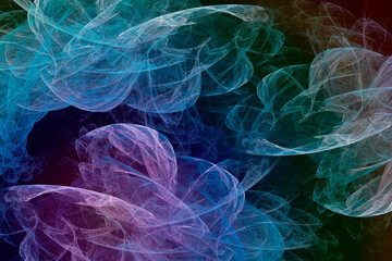 Wall Mural - abstract neon fractal pattern in the form of smoke on a dark background and is suitable for use in p