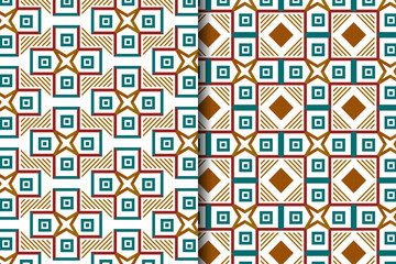 Poster - Set of abstract geometric seamless pattern template design. Flat of blue, gold and red colors combination in element. outline texture style in white backgound. square, x cross and diagonal line