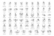 Mudras icon set. Hand spirituality hindu yoga of fingers gesture. Technique of meditation for mental health.