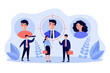Job candidates or employees with their profiles or personal data. Business people and their user pic. Vector illustration for target audience, sourcing, talent scouting concepts