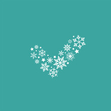 Check Mark Made Of Snowflakes And Stars. Christmas Holiday Valid Seal.