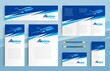 © vectorboom - Airplane action fly theme Set flyer cover, tri-fold, banner, roll up banner, business card vector blue color
