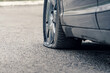© soleg - flat car tire close up, punctured wheel