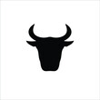 The bull black icon. Cow or bullhead silhouette with horns. Vector 
