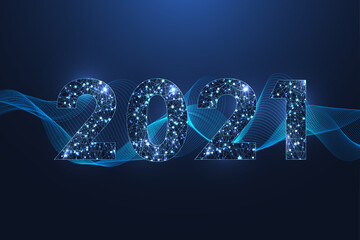 Poster - Modern futuristic technology template for Merry Christmas and Happy New Year 2021 with connected lines and dots. Plexus geometric effect. Global network connection illustration.