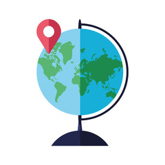 Poster - world map with pin location flat style icon