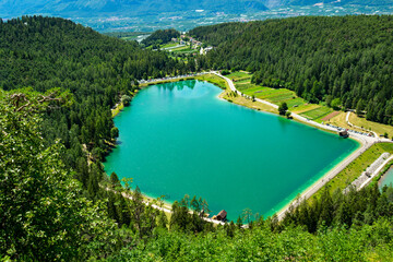 Italy, Trentino, Coredo Lake - 12 Juli 2020 - Top view of the Coredo lake