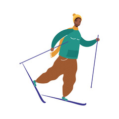 Sticker - young afro man wearing winter clothes practicing ski