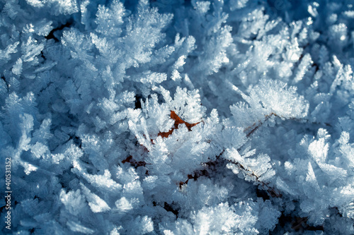 Obraz na plátně festive winter background with shiny white crystals of snowflakes and frost in t