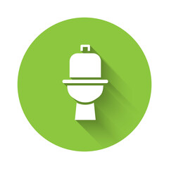 Sticker - White Toilet bowl icon isolated with long shadow. Green circle button. Vector.