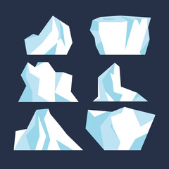 Iceberg underwater due to ice set isolated. Antarctic polar iceberg frozen mountain collection. Deep sea winter glacier vector illustration