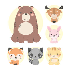 Poster - cute six animals comic characters