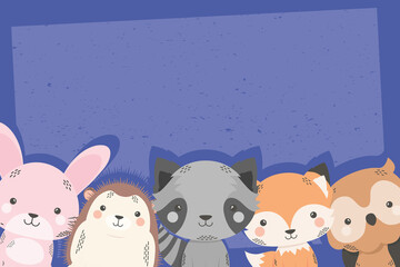 Poster - cute five animals comic characters