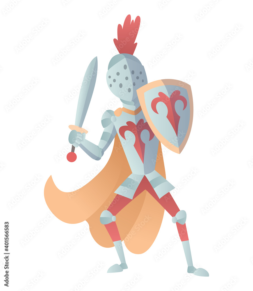 Medieval Knight In Full Armor Flat Illustration. The comic caricature ...