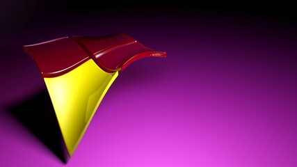 Poster - Waving yellow and red logo on purple pink background - 3D rendering illustration