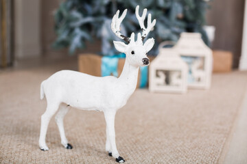 Wall Mural - Artificial Christmas toy white deer